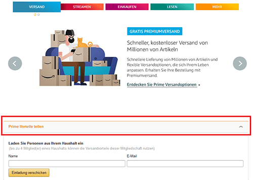 Amazon Prime Vorteile teilen