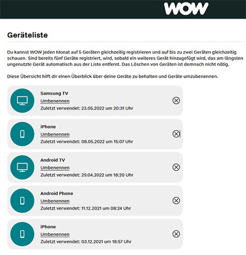 WOW: Wie viele Geräte können gleichzeitig genutzt bzw. registriert werden